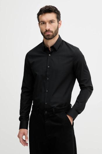 Košeľa Calvin Klein čierna farba, slim, s klasickým golierom, LV019EU030