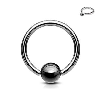 Piercing z ocele 316L - krúžok s tmavosivou guličkou - Rozmer: 1,6 mm x 32 mm x 5 mm