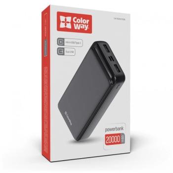 COLORWAY POWERBANK 20 000 MAH SLIM, BLACK (CW-PB200LPD2BK)