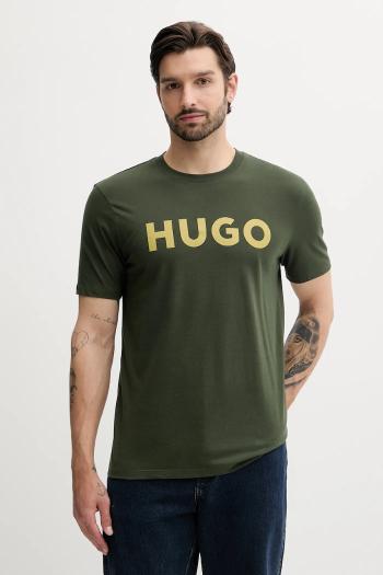Bavlnené tričko HUGO pánske, čierna farba, s potlačou, 50467556