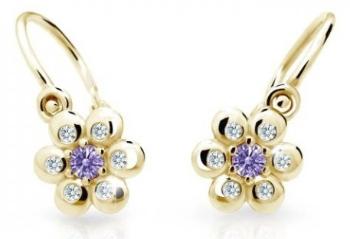 Cutie Jewellery Kytičkové detské náušnice zo žltého zlata C2247-10-X-1 fialová