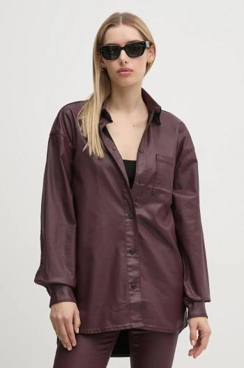 Košeľa Pepe Jeans OVERSHIRT dámska, bordová farba, voľný strih, s klasickým golierom, PL304963YH7