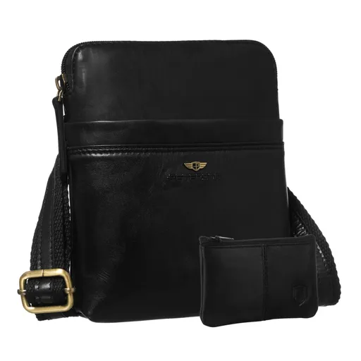 Štýlová pánska kožená taška cez plece čierna – praktická s vonkajšími vreckami