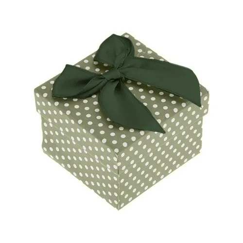 Darčeková krabička na prsteň alebo náušnice, zelený povrch, bodky, mašľa