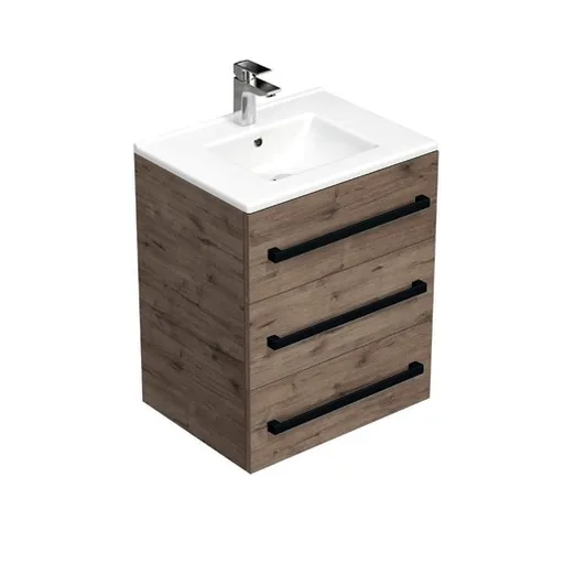 Kúpeľňová skrinka s čiernou úchytkou a umývadlom SAT Cube Way 60x76,5x46 cm dub Wellington mat CUBE46C603DWMOD