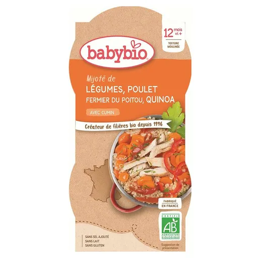 BABYBIO menu zelenina s kuracím mäsom a quinoa 2x200 g