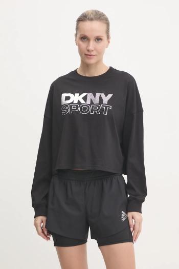 Bavlnené tričko s dlhým rukávom Dkny čierna farba, DP5T1117