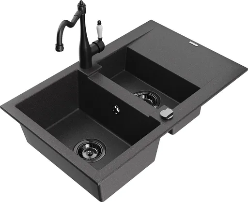 MEXEN/S MEXEN/S - Gaspar granitový drez 1.5 s odkvapkávačom vrátane batérie Carla, čierna kropenatá 6507-76-670700-70-B