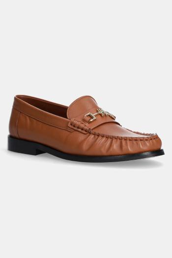 Kožené mokasíny Tommy Hilfiger SOFT LEATHER HORSEBIT LOAFER dámske, hnedá farba, na plochom podpätku, FW0FW08414