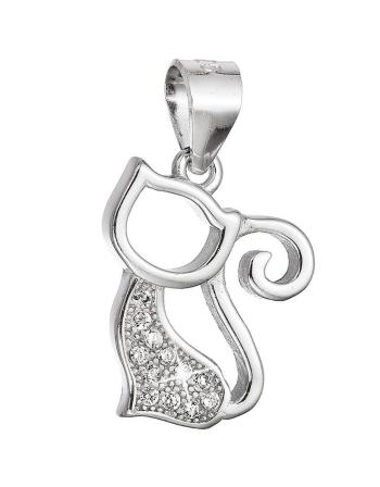 Evolution Group Hravý strieborný prívesok Mačka so zirkónmi 14037.1 crystal