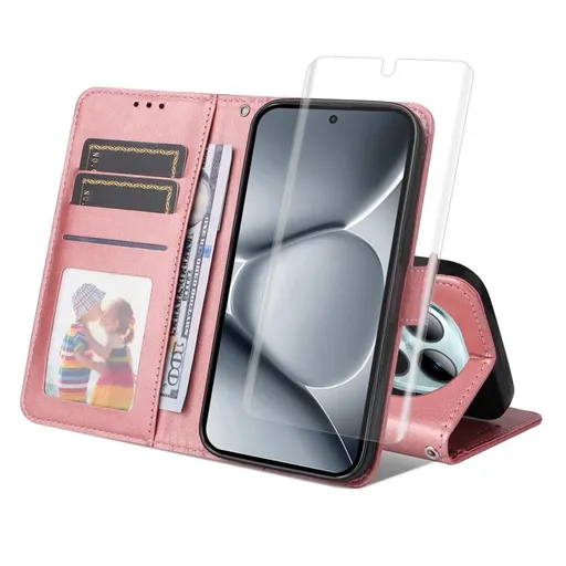 ENKAY PREMIUM SET Peňaženkové puzdro a hydrogélová fólia Xiaomi Redmi Note 15 / Redmi Note 15 5G / POCO M8 5G ružové