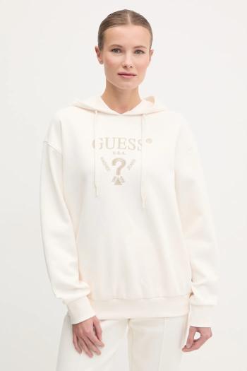Mikina Guess ROBERTA dámska, béžová farba, s kapucňou, s nášivkou, V5RQ11 KC3D2