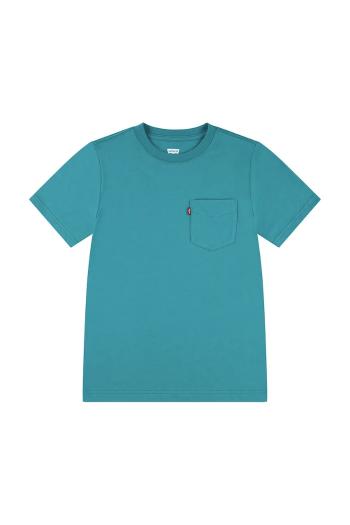 Detské bavlnené tričko Levi's SUNSET POCKET TEE tyrkysová farba, jednofarebné, 9EM359
