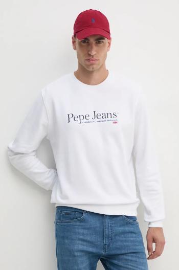 Bavlnená mikina Pepe Jeans SEAN pánska, biela farba, s potlačou, PM582699