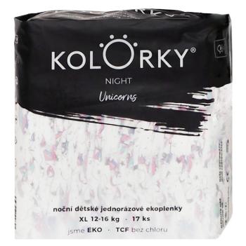 KOLORKY Night jednorožce XL 12-16 kg nočné jednorazové eko plienky 17 ks