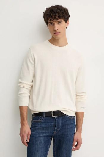 Sveter s prímesou vlny Pepe Jeans NEW ANDRE CREW NECK pánsky, béžová farba, tenký, PM702469