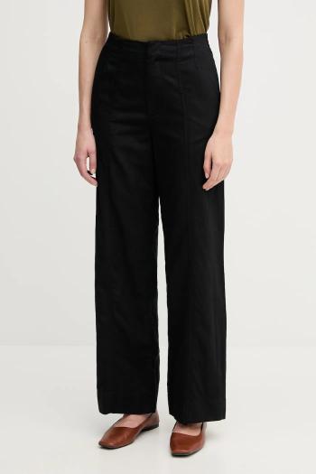 Nohavice s prímesou ľanu Calvin Klein Jeans čierna farba, rovný strih, vysoký pás, J20J225340