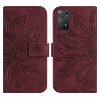 ART SUNFLOWER Peňaženkový obal so šnúrkou pre Xiaomi Redmi Note 11 / Note 11S bordový