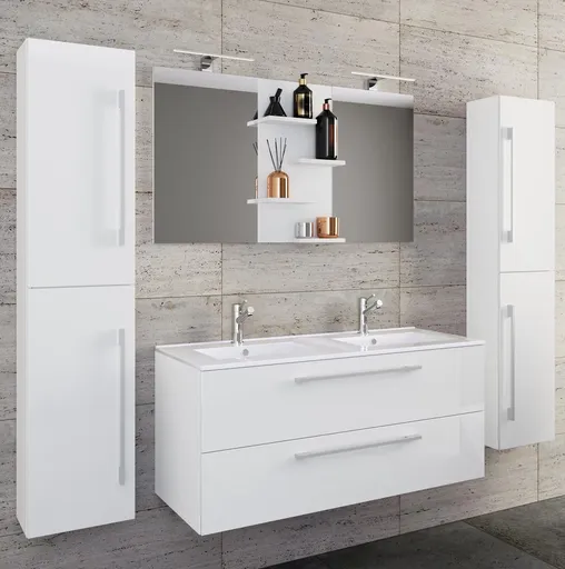 VCM 5dílná umyvadlová skříňka Budasi se 2 vysokými skříňkami, bílá