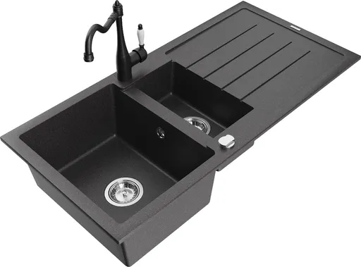 MEXEN/S MEXEN/S - Andres granitový drez s odkvapkávačom vrátane batérie Carla, čierna nakrapiany 6515-76-670700-70