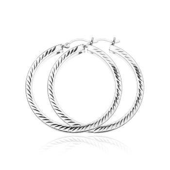 Okrúhle náušnice zo striebra 925 - gravírované dvojlístočky, 40 mm