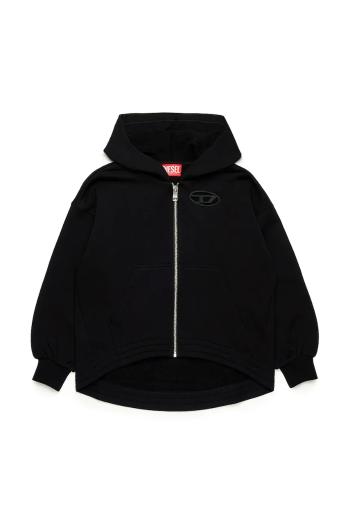 Detská bavlnená mikina Diesel SFPERU SWEAT-SHIRT čierna farba, s kapucňou, jednofarebná, J02200