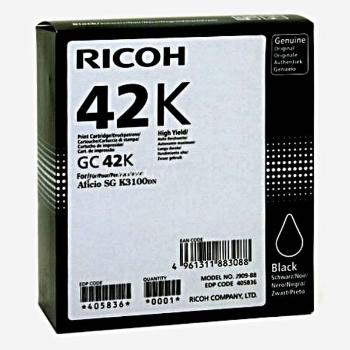 Ricoh originál gélová náplň 405836, black, 10000str., GC 42K, Ricoh SG K3100DN, Aficio SG K3100DN, čierna