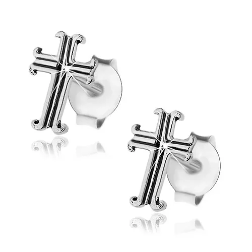 Strieborné 925 náušunice, patinovaný ľaliový kríž, puzetové zapínanie