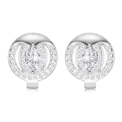 Ródiované náušnice zo striebra 925 - zirkónové zrnko čírej farby, trblietavý lem