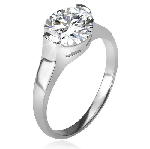 Prsteň zo striebra 925, okrúhly číry zirkón v kotlíku - Veľkosť: 49 mm