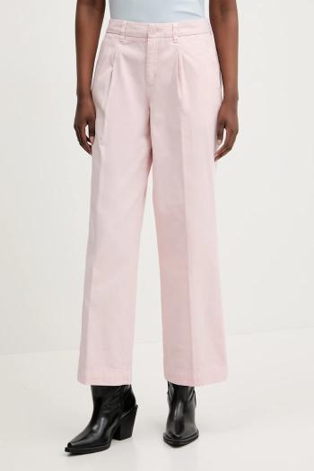 Bavlnené nohavice Guess Jeans ružová farba, široké, vysoký pás, W4BB44 WGCV2