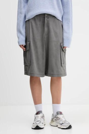 Rifľové krátke nohavice adidas Originals Cargo Jorts šedá farba, jednofarebné, vysoký pás, JD0139