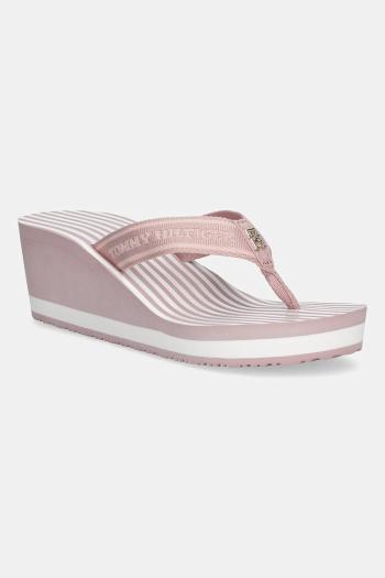 Šľapky Tommy Hilfiger TH STRIPES WEDGE BEACH SANDAL ružová farba, na kline, FW0FW08521