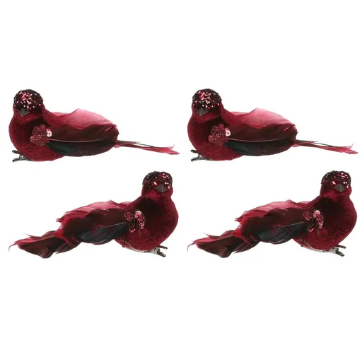 Súprava vtáčikov na klipe, červená, 4 ks