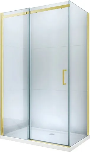 MEXEN/S - Omega Sprchovací kút 100x100, transparent, zlatý + vanička so sifónom 825-100-100-50-00-4010