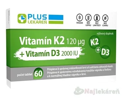 Vulm Plus Lekáreň Vitamín K2 120 μg +Vitamín D3 2000 IU 60 tabliet