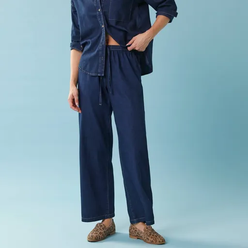 Široké nohavice z tenkého denimu, pre nižšiu postavu