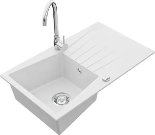 MEXEN/S MEXEN/S - Cesar granitový drez 1 s odkvapkávačom vrátane batérie Telma, biela 6514-20-670200-00