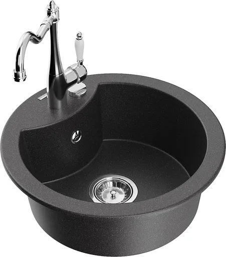 MEXEN/S MEXEN/S - Diego granitový drez 1-miska vrátane batérie Carla, čierna kropenatá 6512-76-670700-00