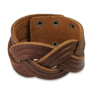 Kožený náramok na motív vrkoča - tri prúžky, patentové zapínanie - Farba: Čierna