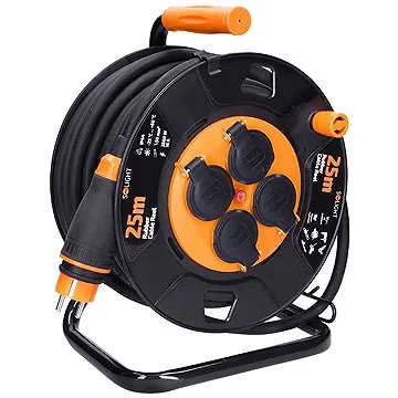 Solight predlžovací prívod na bubne, vonkajší, 4 zásuvky, čierny, 25m (PB33)