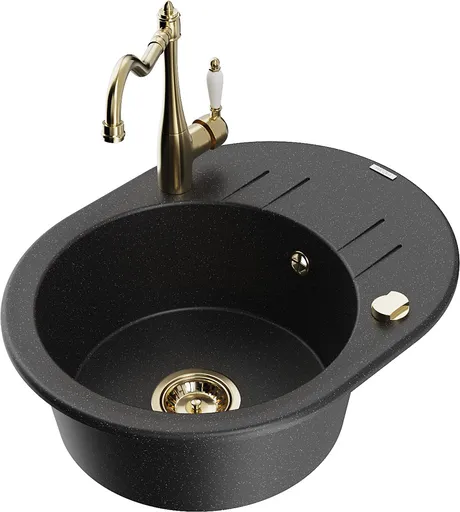 MEXEN/S MEXEN/S - Kevin granitový drez 1-miska s odkvapkávačom vrátane batérie Carla, čierna/strieborná metalík 6517-73-670700-50