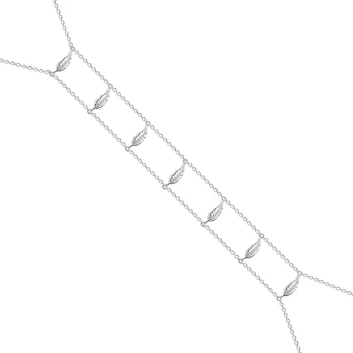 Strieborný náhrdelník 925, dvojitá retiazka, lesklé gravírované listy