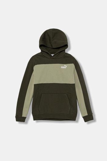 Detská mikina Puma ESS BLOCK Small Logo Hoodie FL B zelená farba, s kapucňou, vzorovaná, 690784
