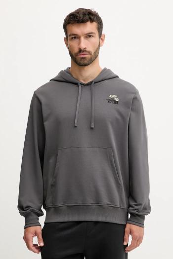 Bavlnená mikina The North Face Flowe Dome šedá farba, s kapucňou, s potlačou, NF0A8EGZRHI1