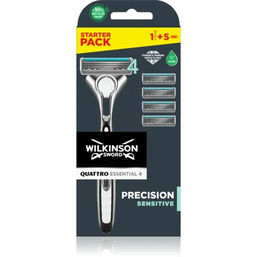 Wilkinson Sword Quattro Titanium Sensitive holiaci strojček + náhradné hlavice 4 ks
