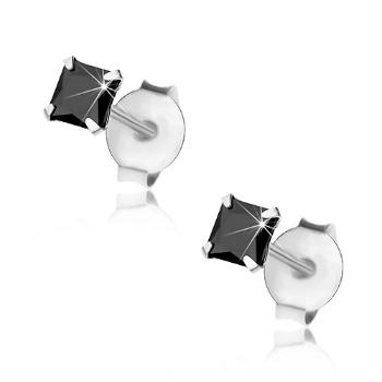 Strieborné náušnice 925, čierny zirkónový štvorec, 3 mm, puzetky