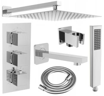MEXEN/S - Cube DR02 podomietkový vaňový SET s vytokovou hubicou + slim sprcha 25 cm, chróm 77503DR0225-00
