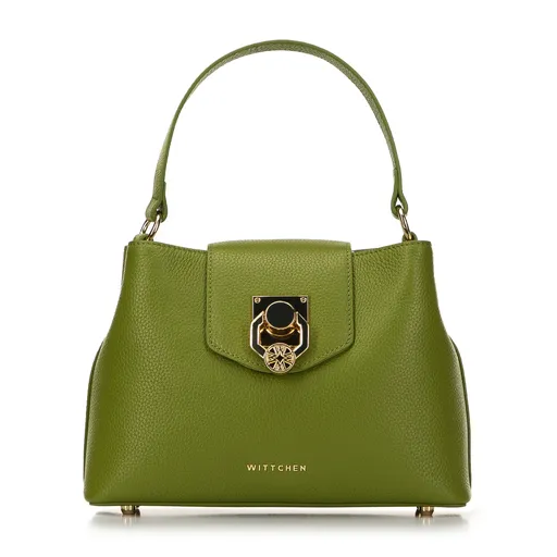 Malý kožený kufrík so zelenou ozdobnou prackou