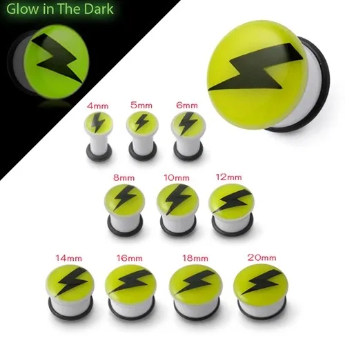 Plug do ucha svietiaci v tme - čierny blesk na žltom podklade - Hrúbka: 10 mm